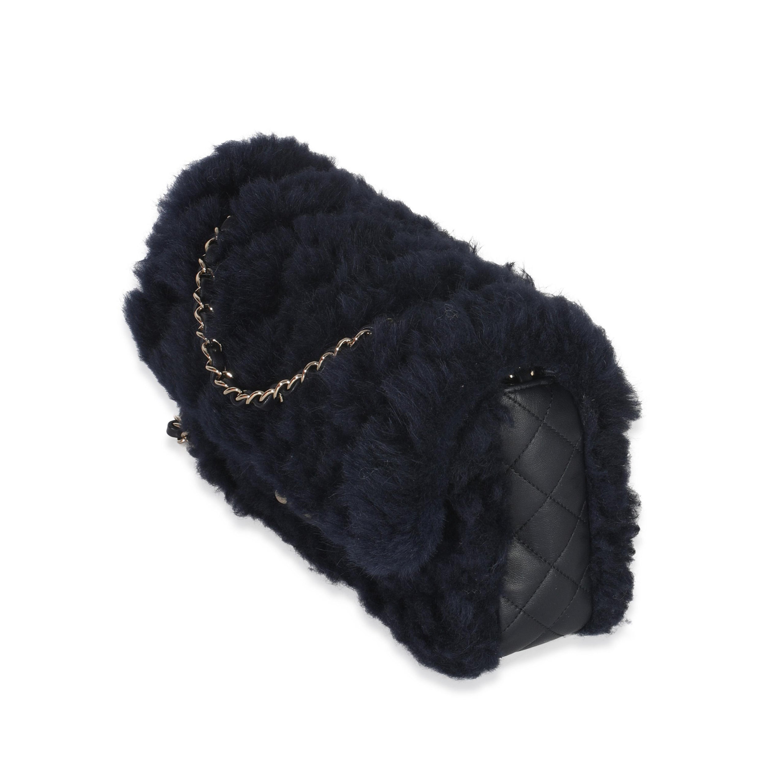 Chanel  Shearling Quilted Lambskin Medium Flap Bag in Navy