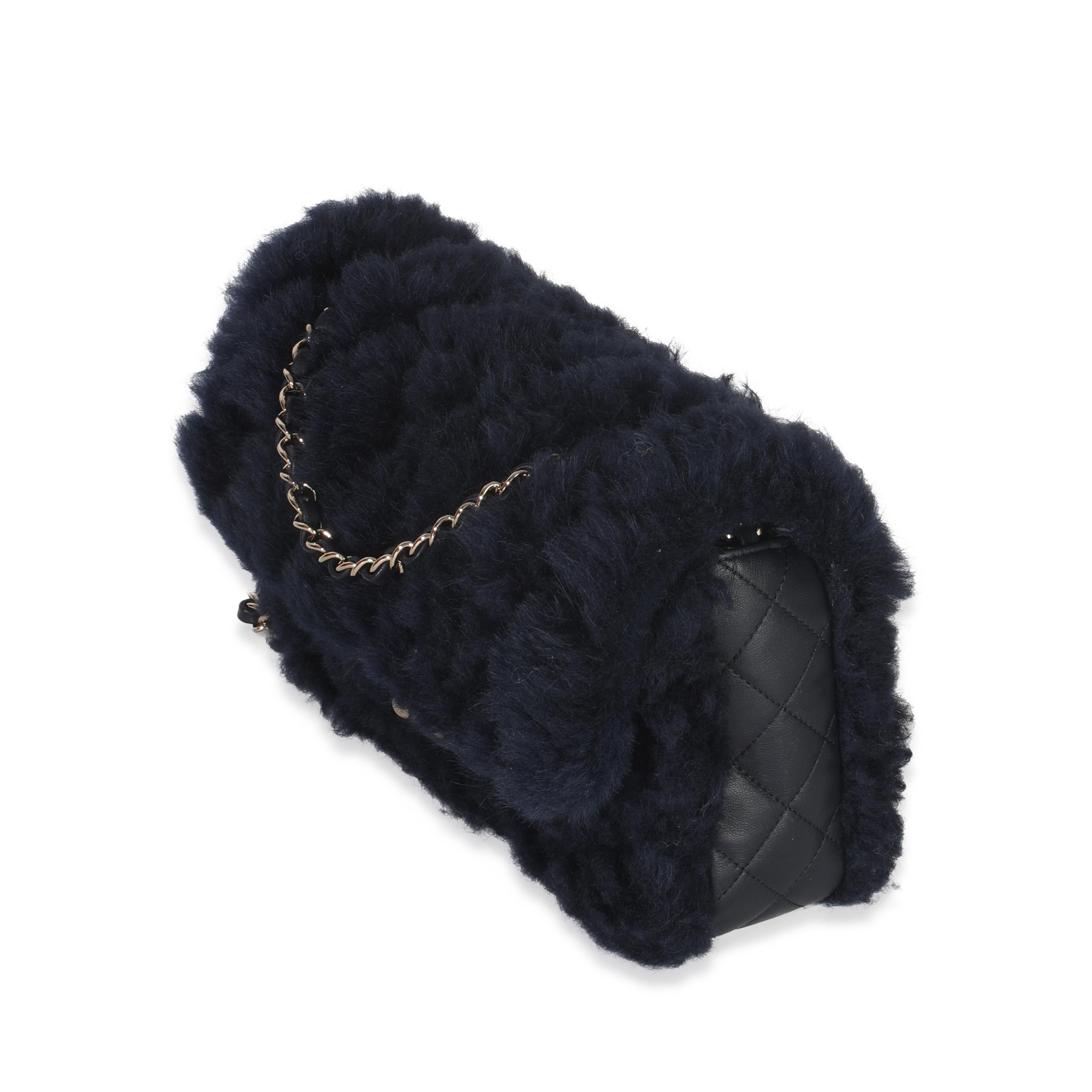 Chanel  Shearling Quilted Lambskin Medium Flap Bag in Navy