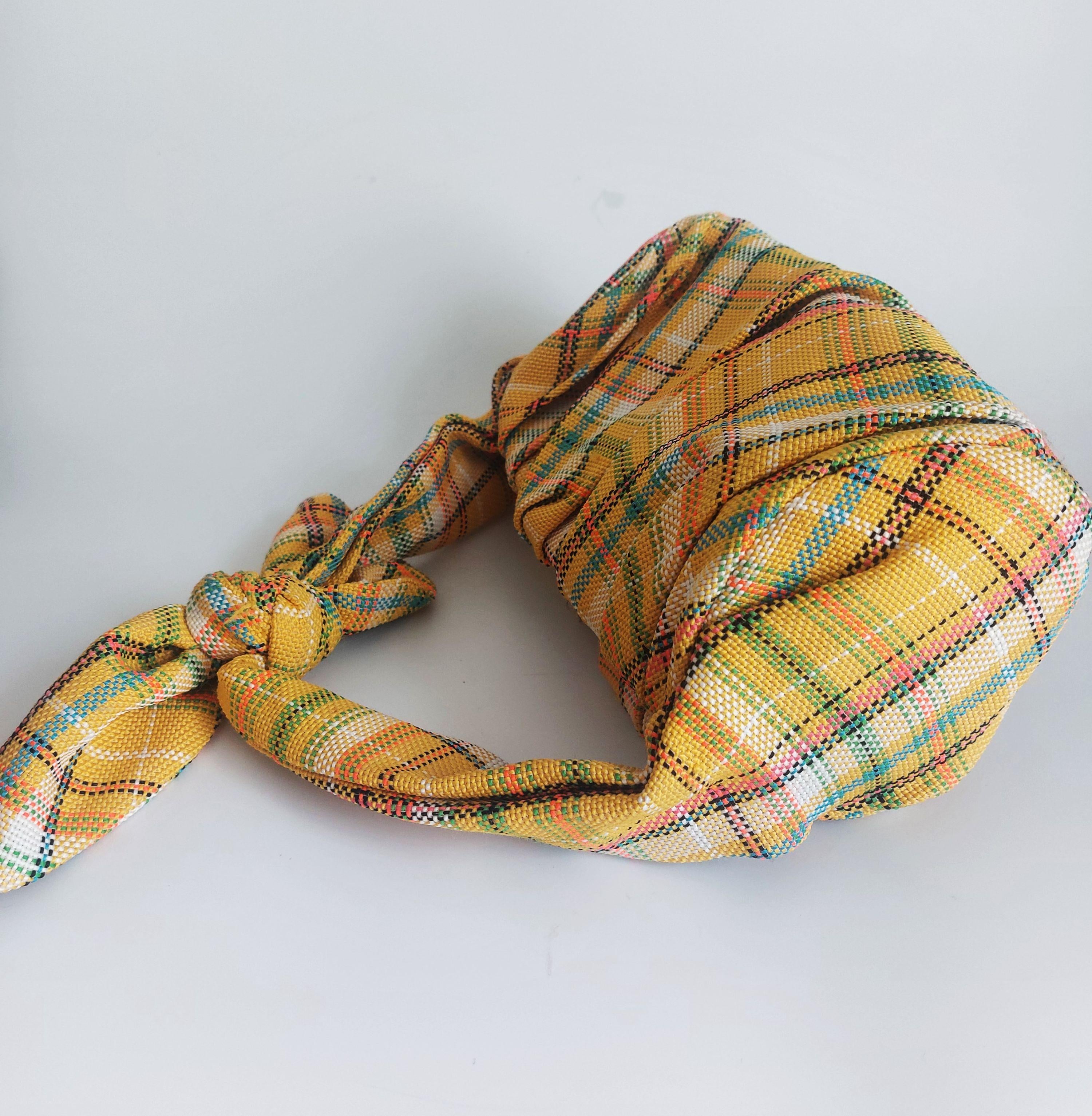 Yellow Nane Knotted Plaid Barrel Bag