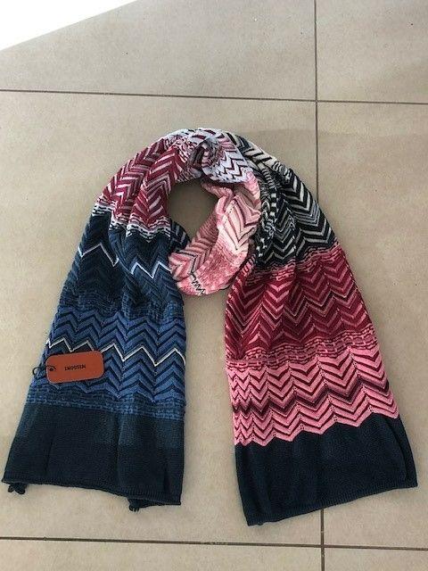 pink & blue zig-zag striped scarf