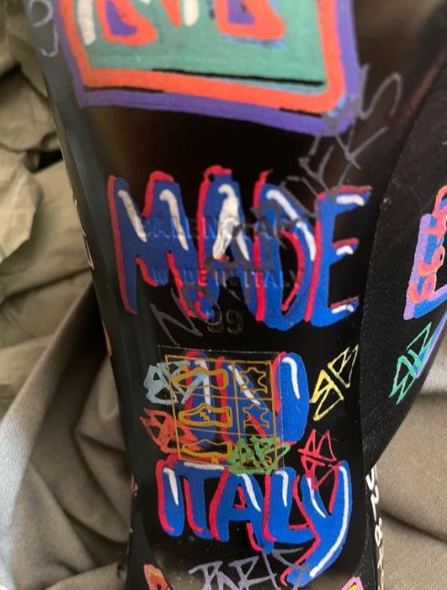 Balenciaga Graffiti Knife Leather Mules