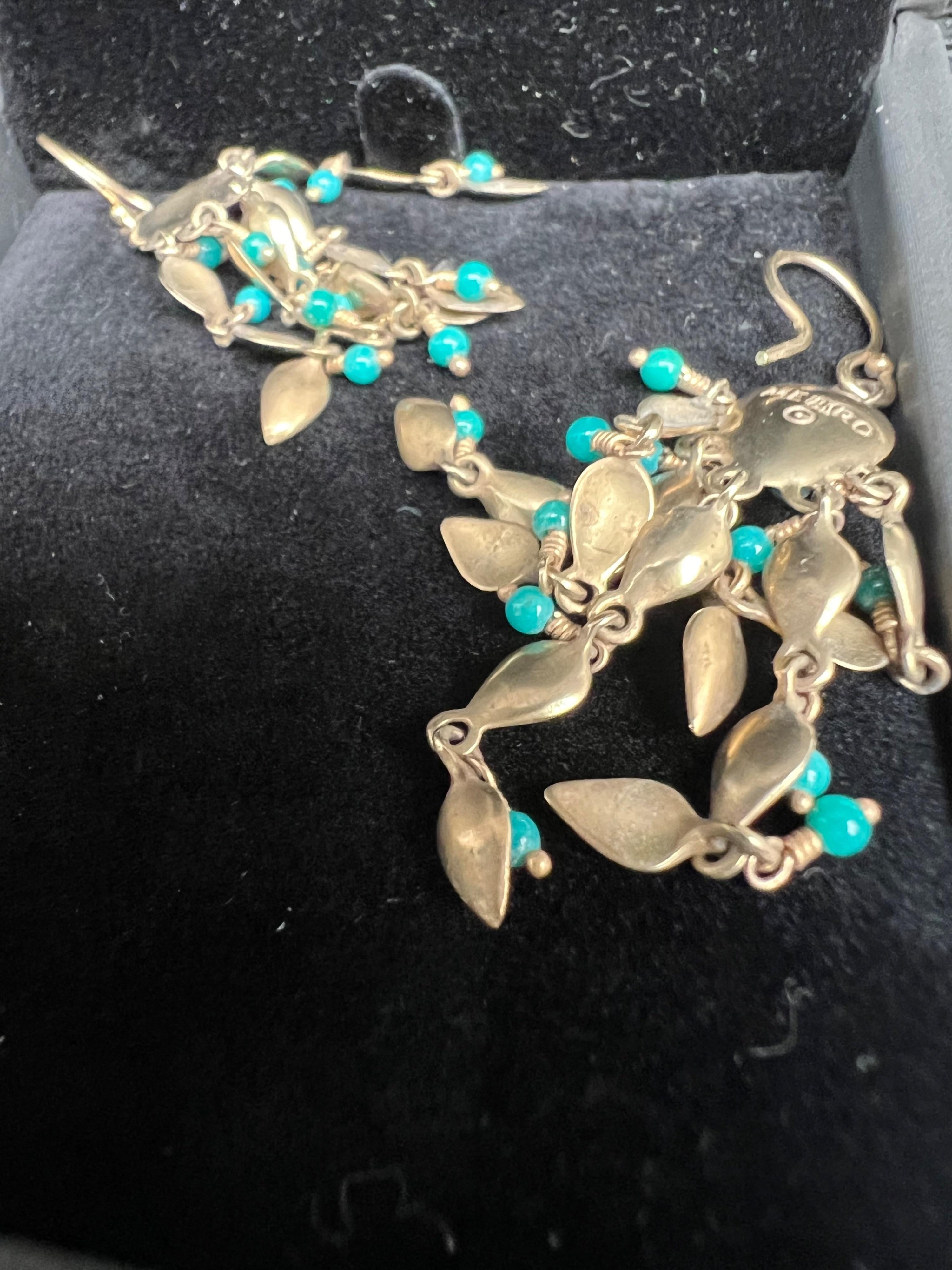 Me&Ro Gold Tone Leaf Shaped Beaded Earrings