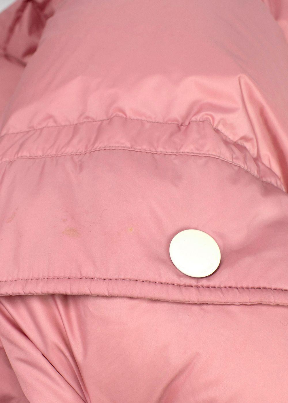 Yves Salomon Army Pink Puffer Jacket with White Fur Trim