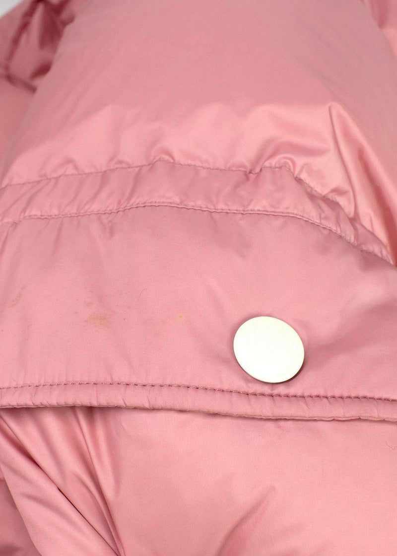 Yves Salomon Army Pink Puffer Jacket with White Fur Trim
