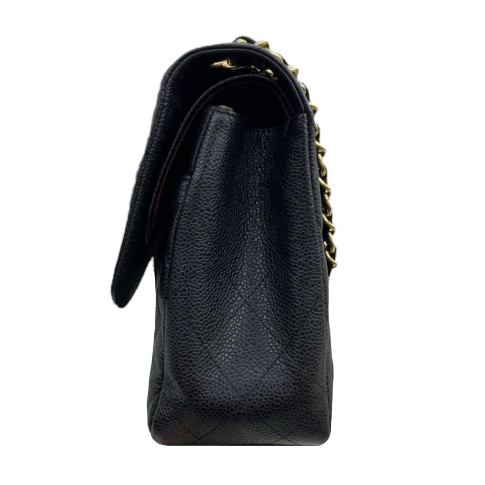 Chanel Black Caviar Leather Jumbo Double Flap Bag