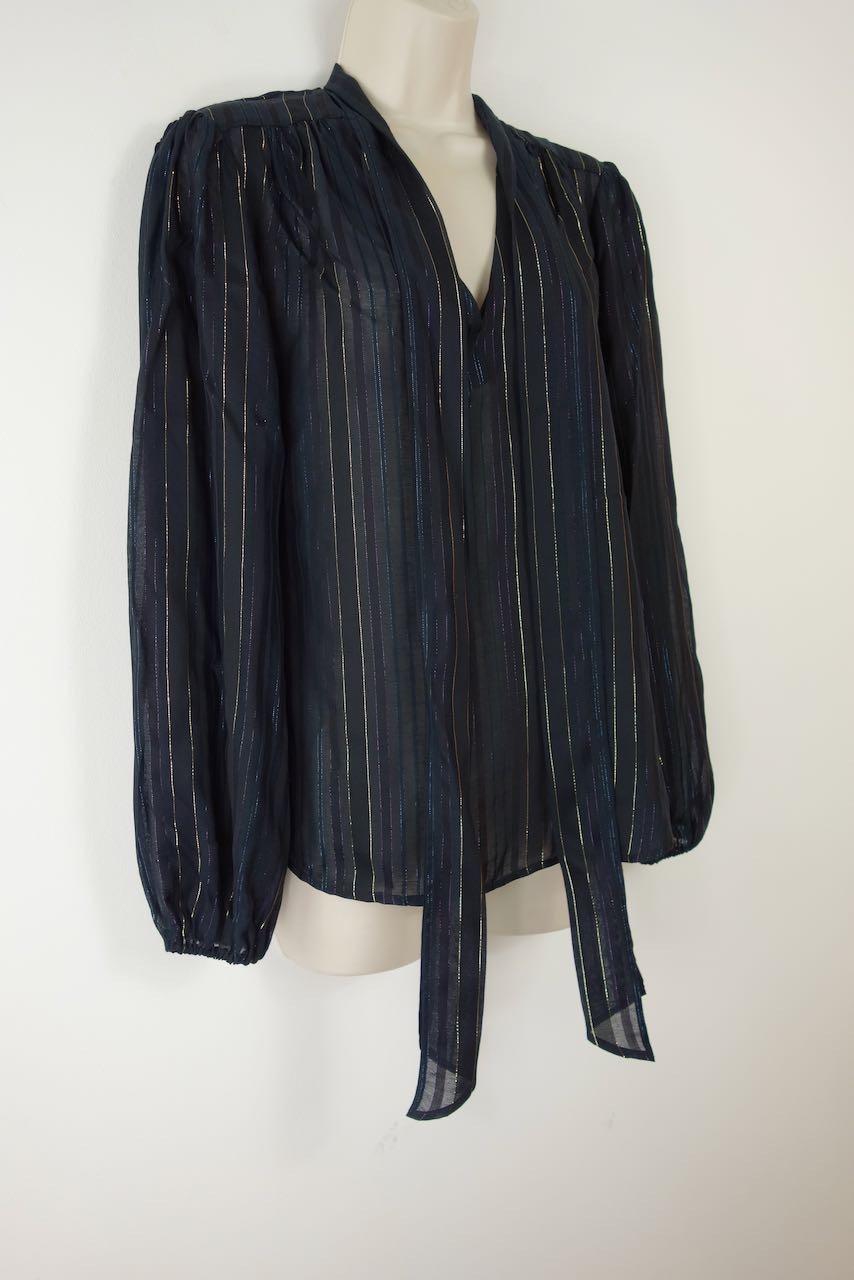 Black Lurex Pussy Bow Blouse