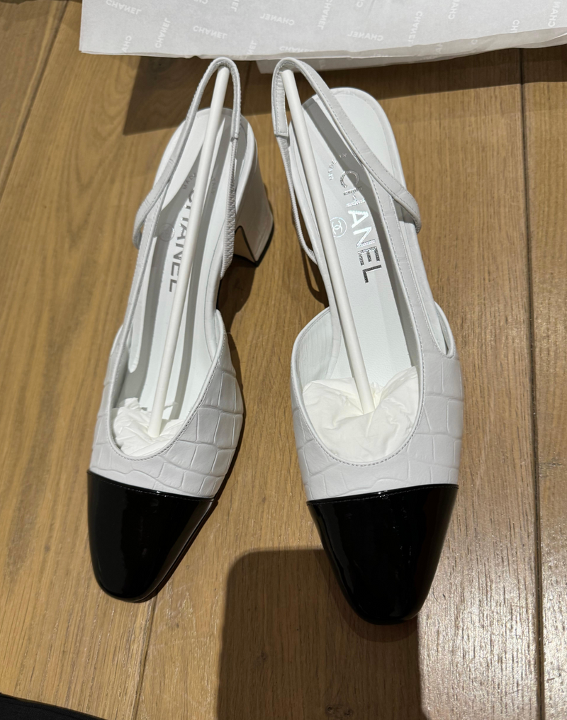 Chanel Mock Croc Slingback Sandals