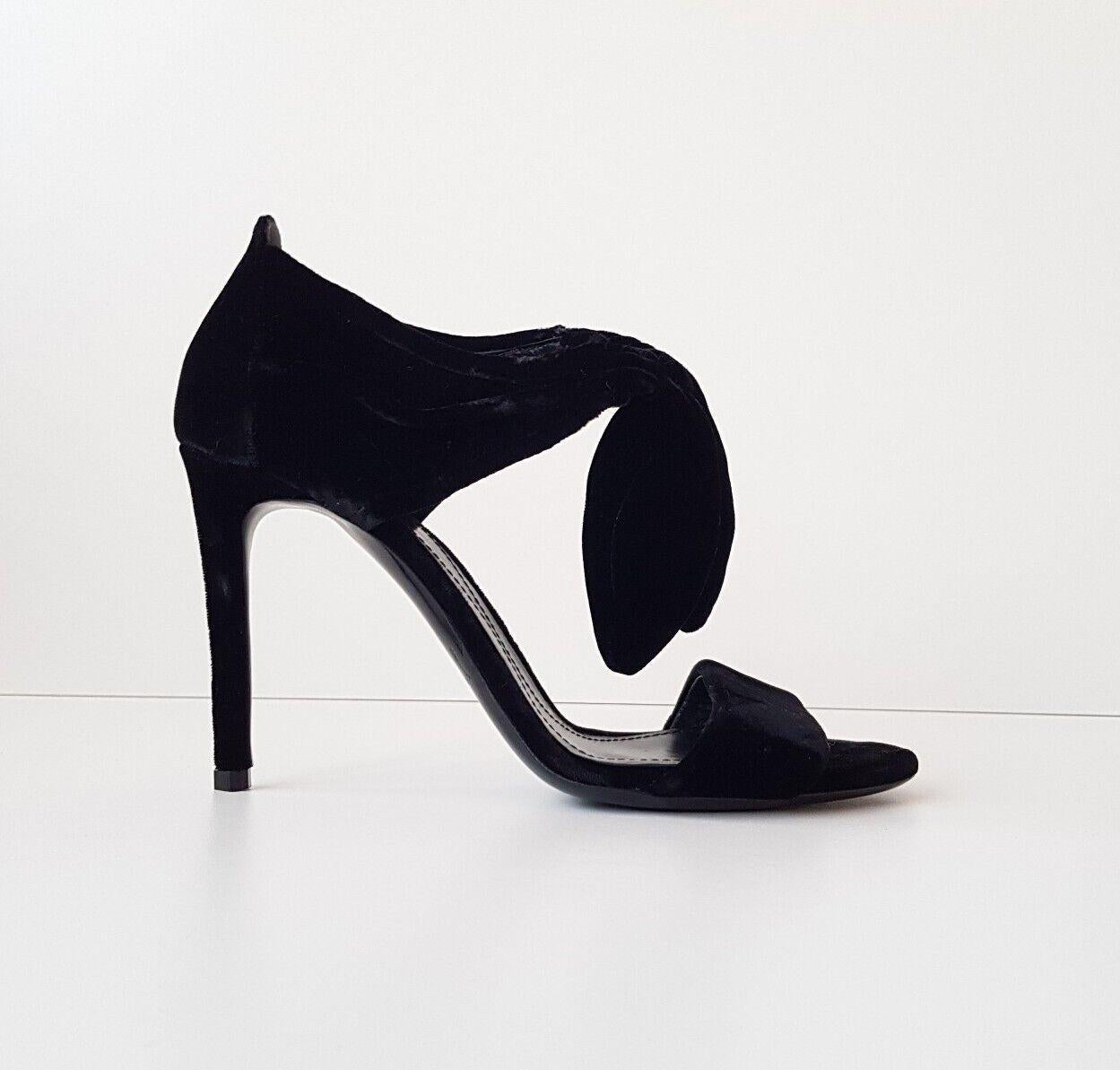 Black Velvet Bow Trim Sandals