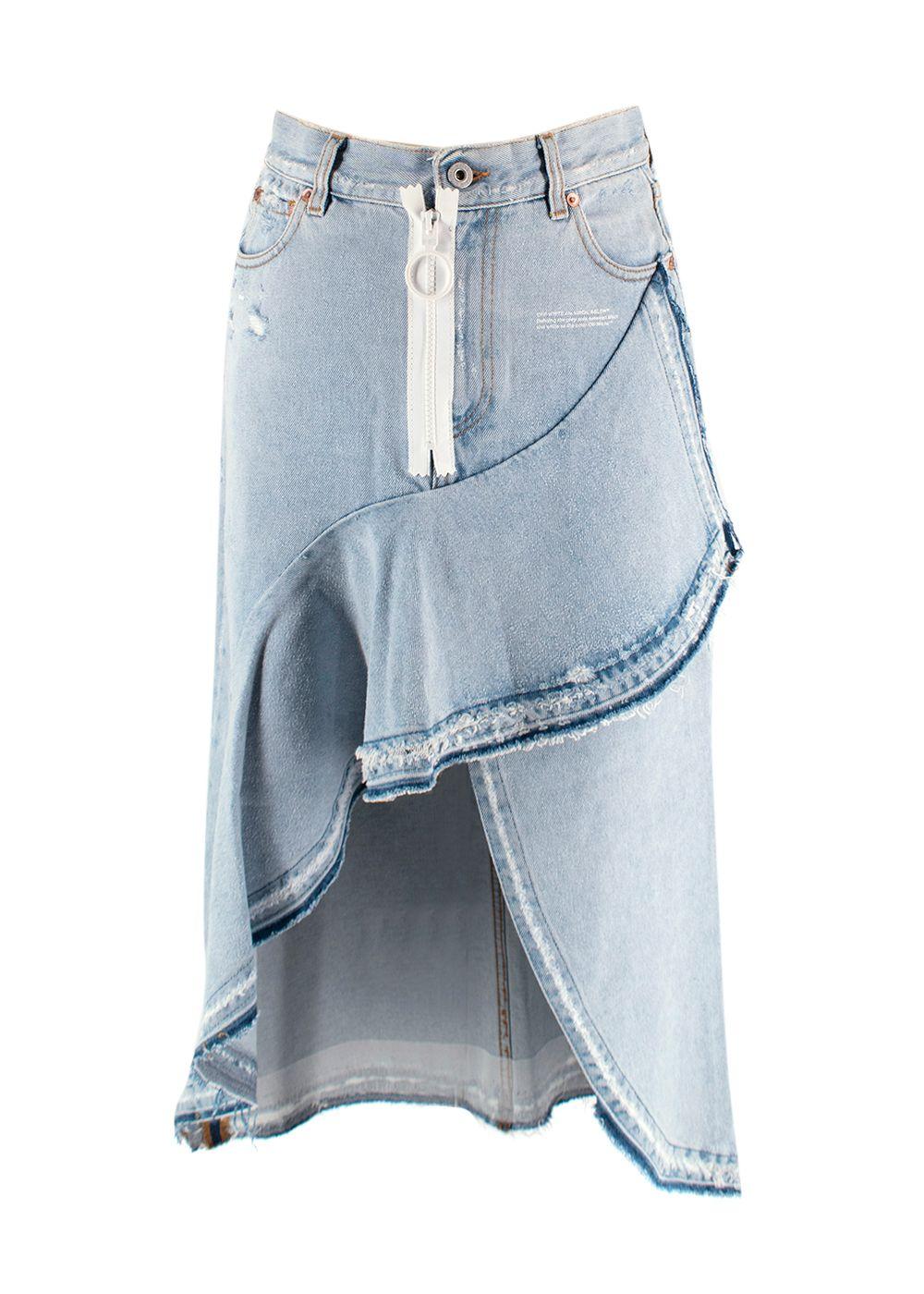 Off White Asymmetric Ruffle Denim Midi Skirt