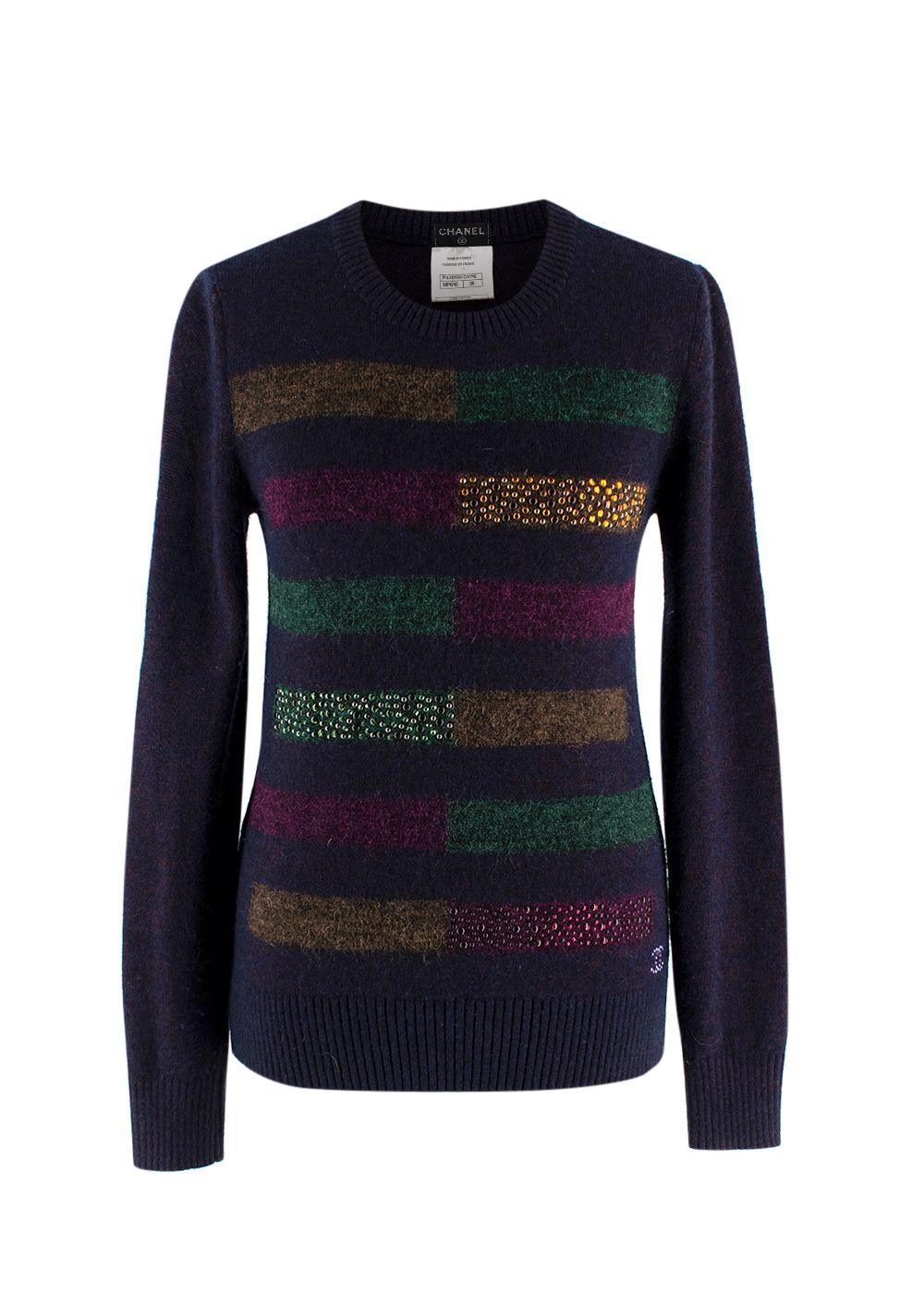Chanel Multicoloured Crystal Embellished Striped Jumper