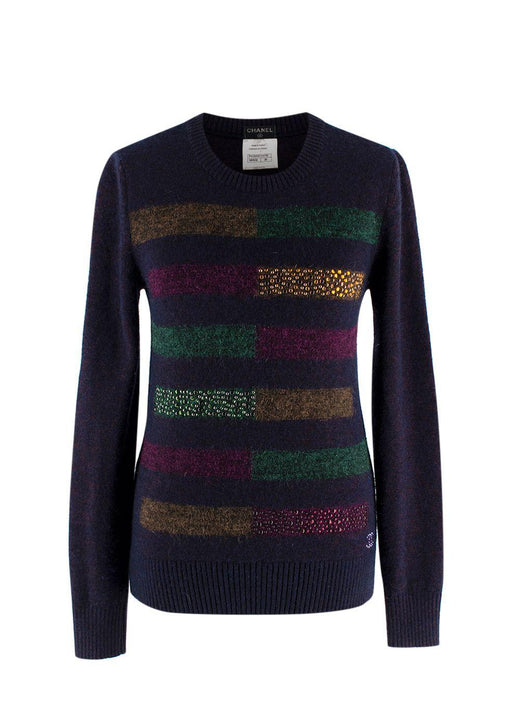 Chanel Multicoloured Crystal Embellished Striped Jumper