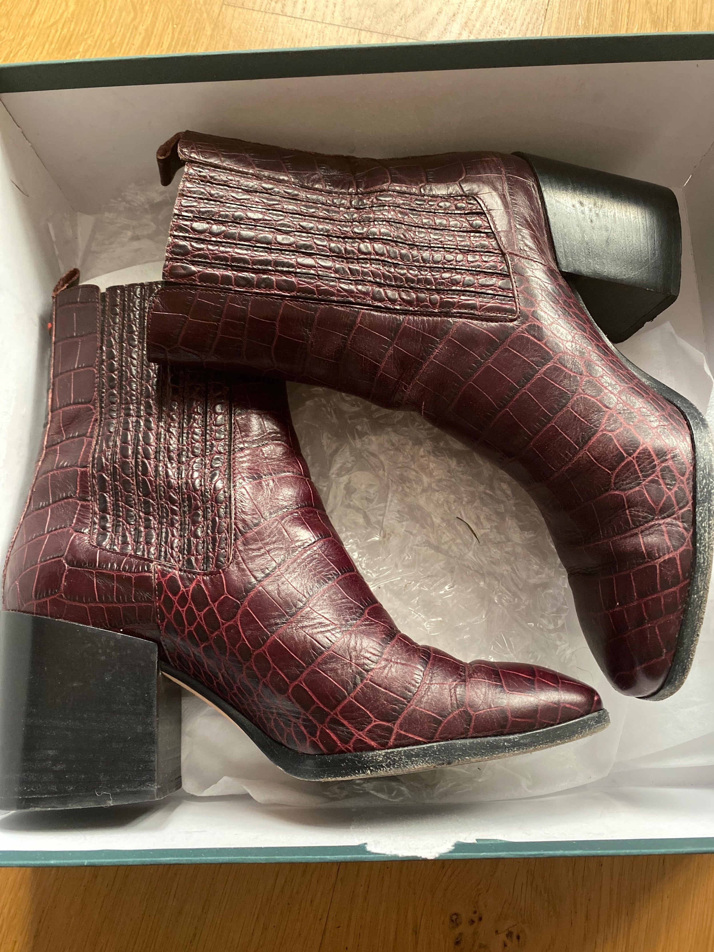Red Croc Embossed Heeled Ankle Boots