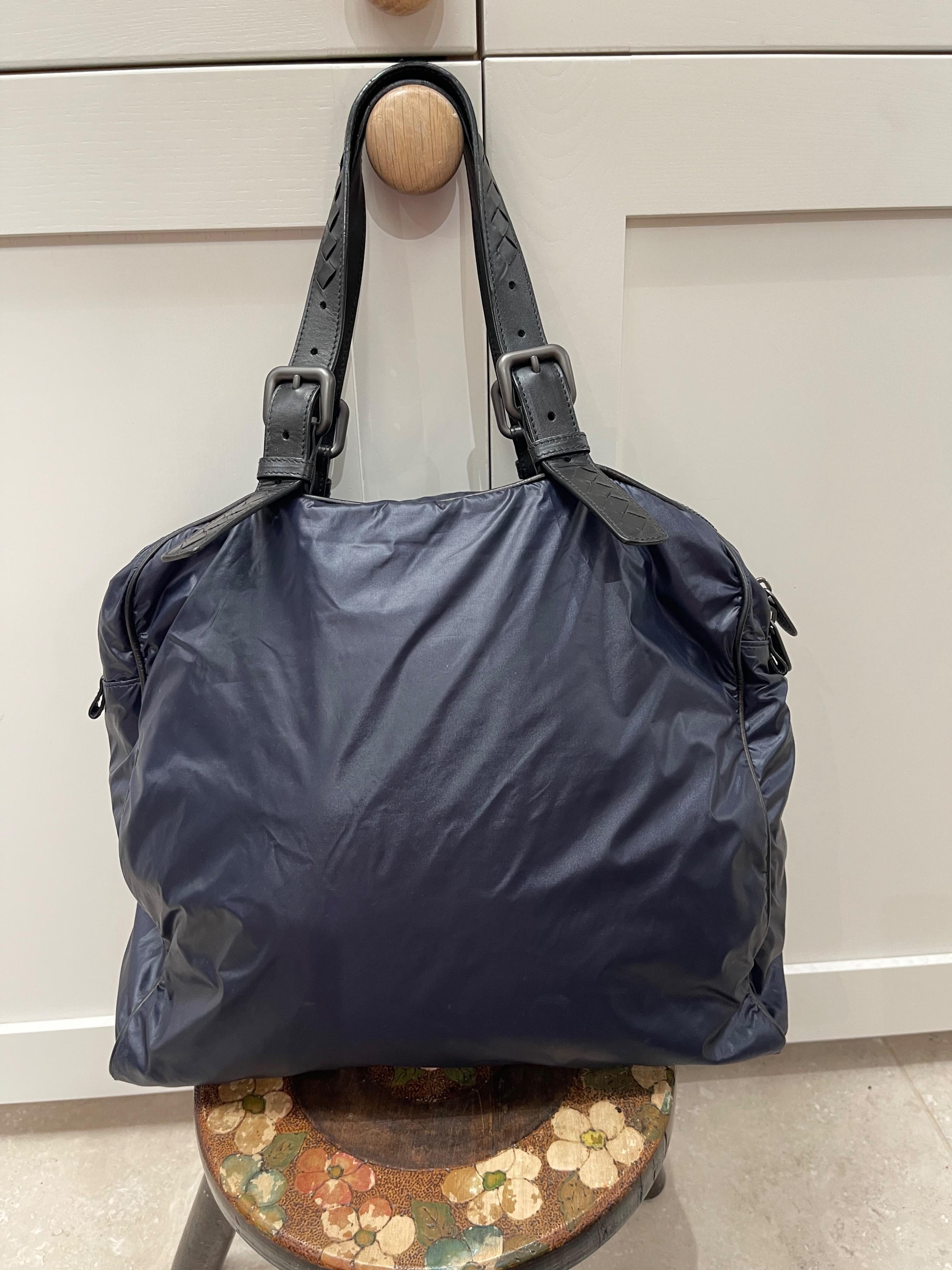 Intrecciato Leather Trimmed Nylon Tote Bag