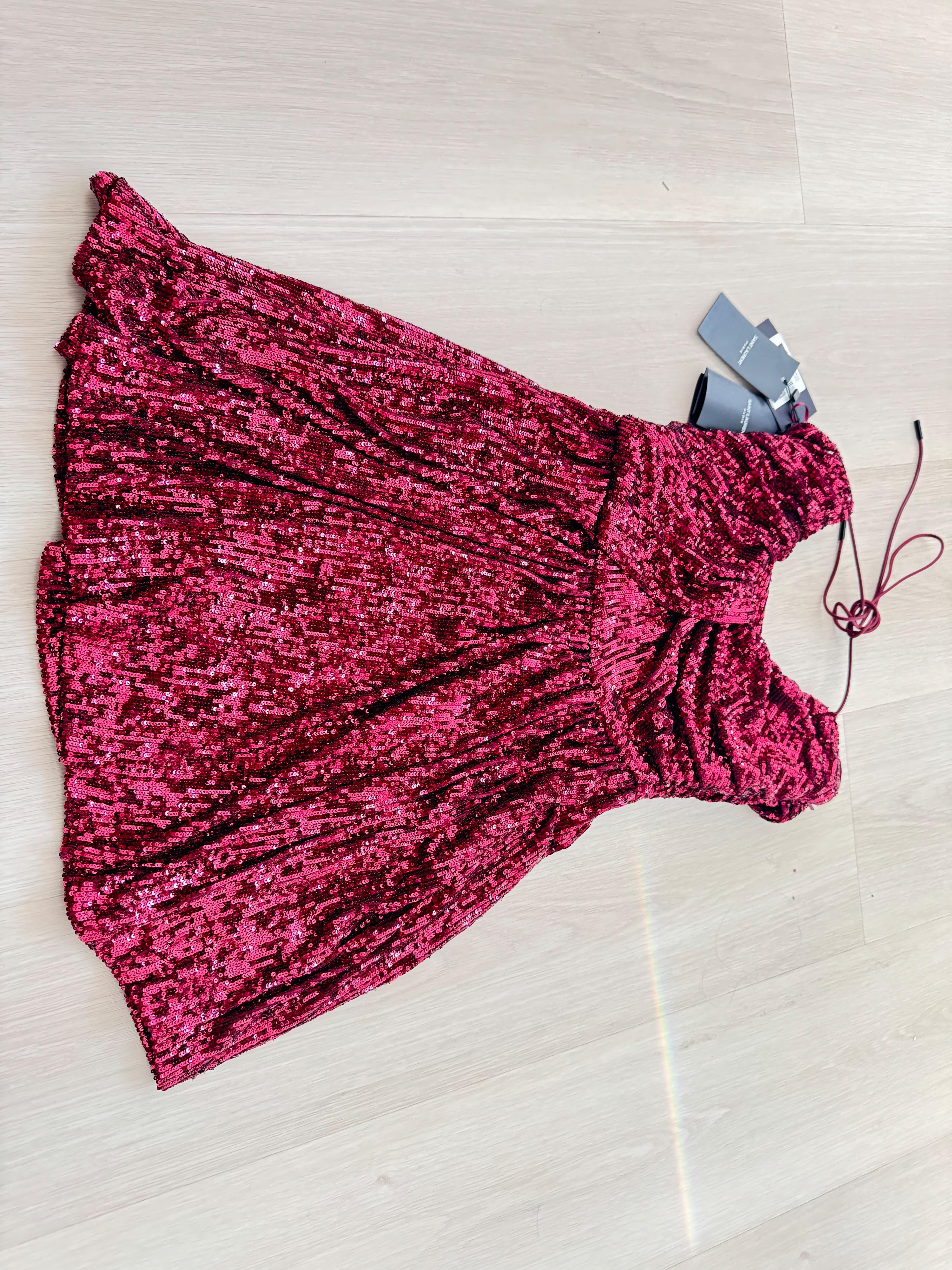 Saint Laurent Burgundy Sequin Halter Neck Mini Dress