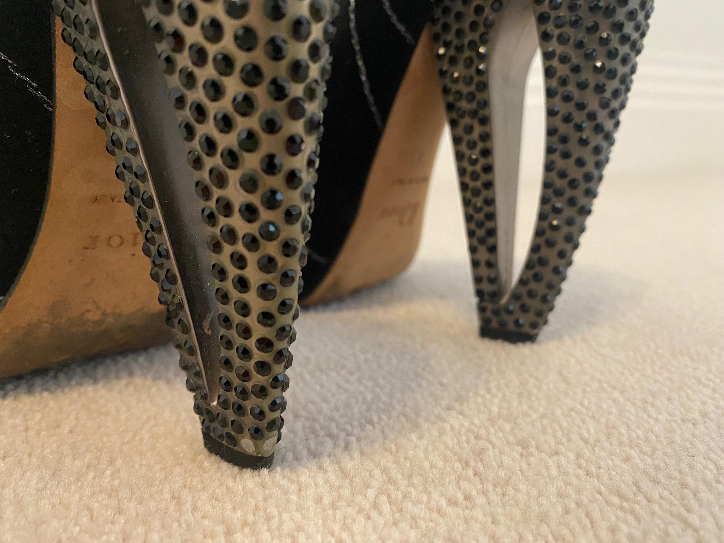 Vintage black suede & crystal cut-out heeled pumps