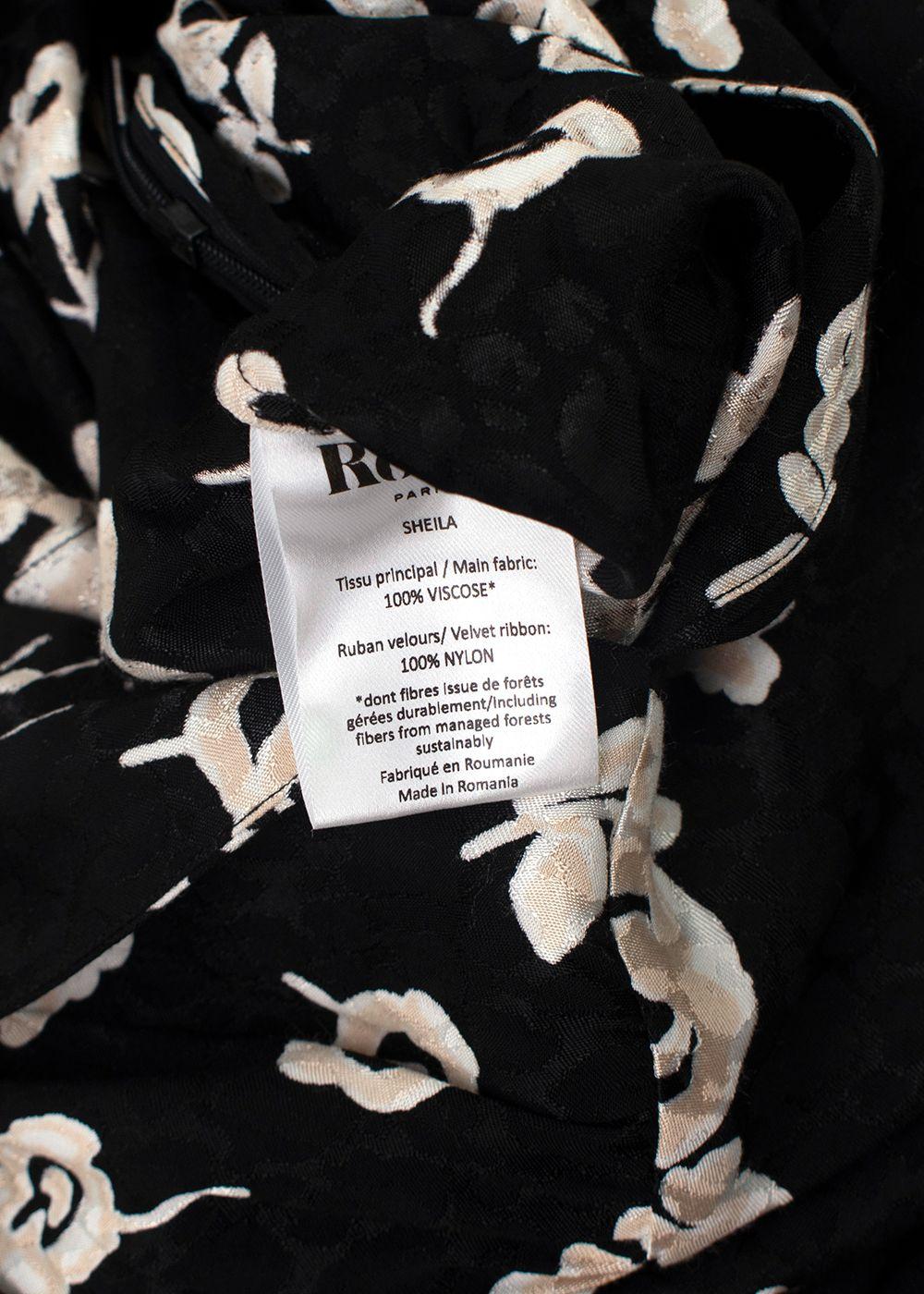 Rouje Black and Cream Floral V-Neck Dress