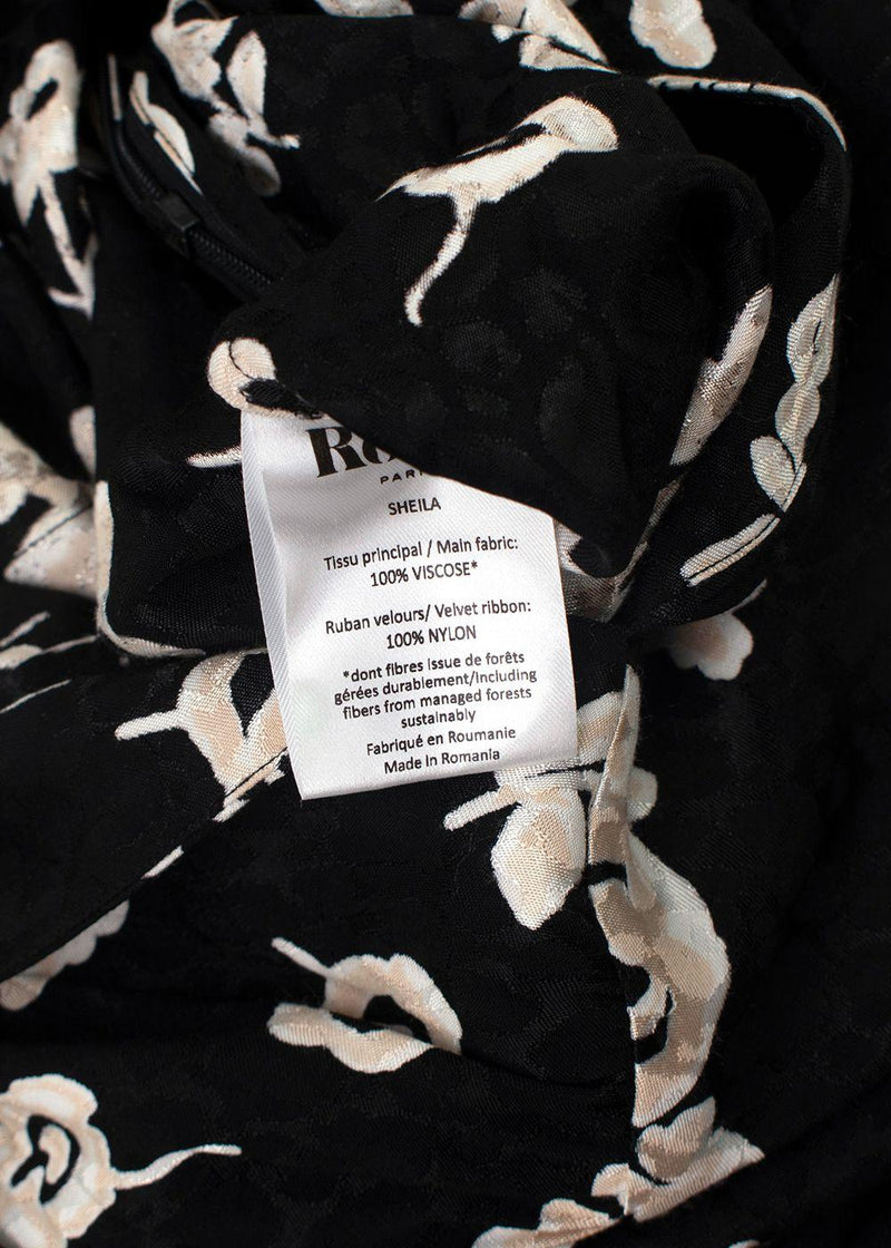 Rouje Black and Cream Floral V-Neck Dress