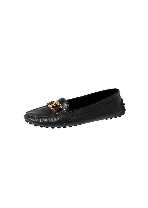 Black leather LV driving loafers