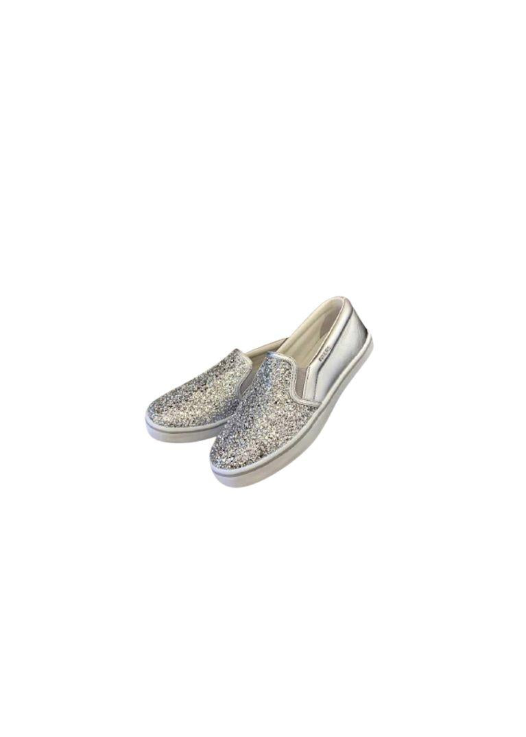 Metallic Silver Glitter Slip-On Sneakers