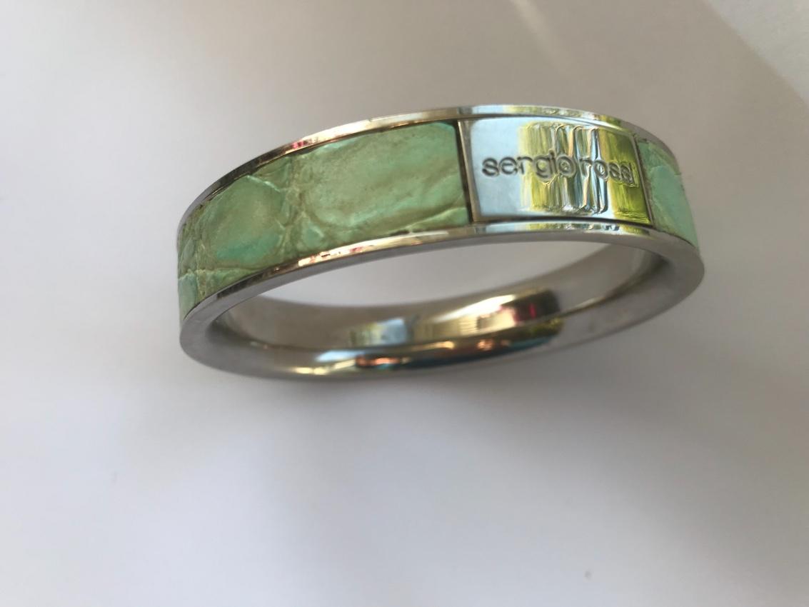 Sergio Rossi Steel & Exotic Leather Bangle