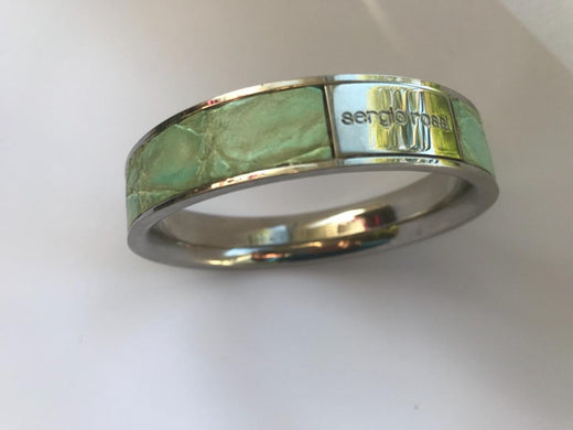 Sergio Rossi Steel & Exotic Leather Bangle