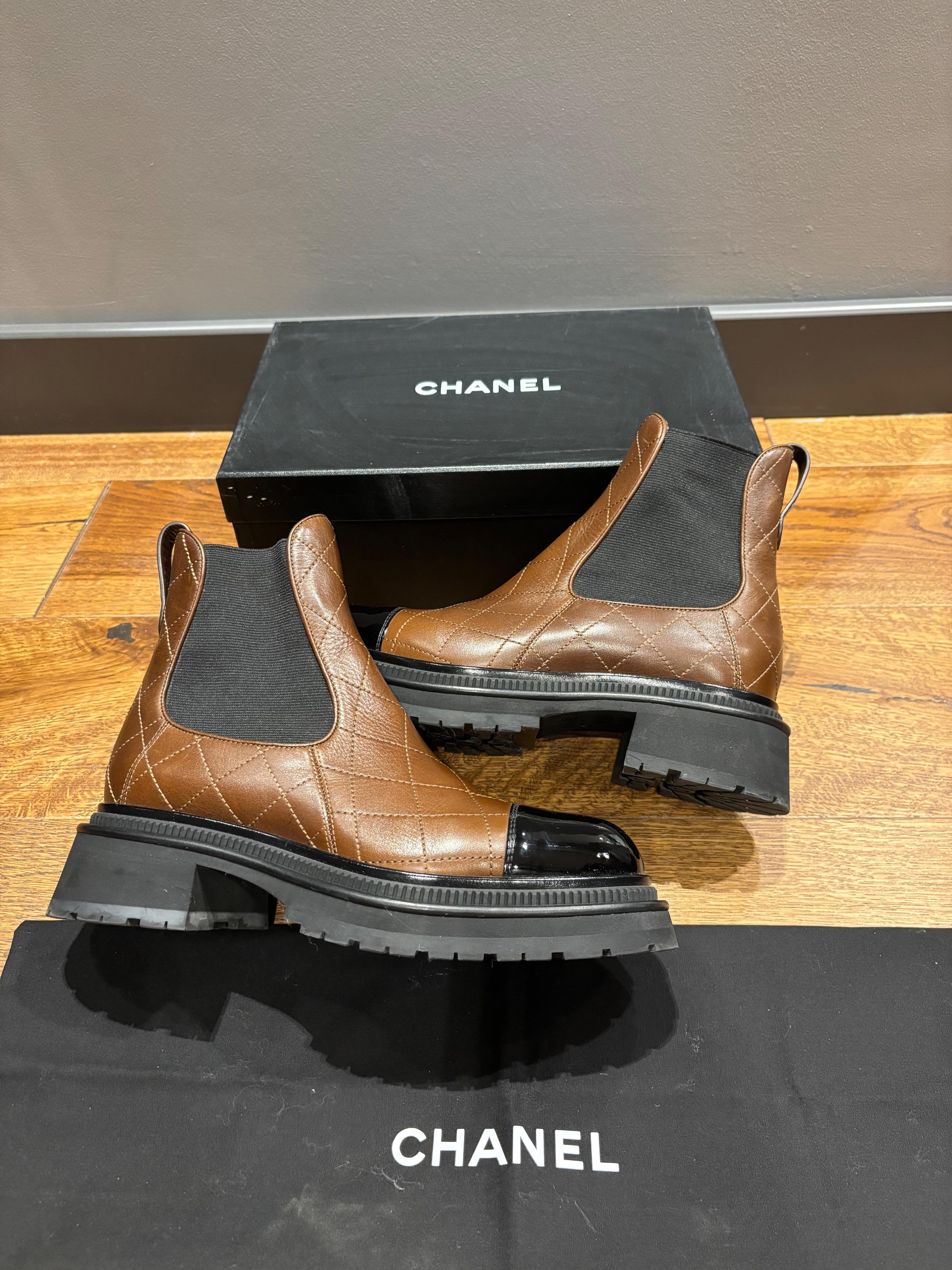 Chanel Tan Quilted Ankle Boots