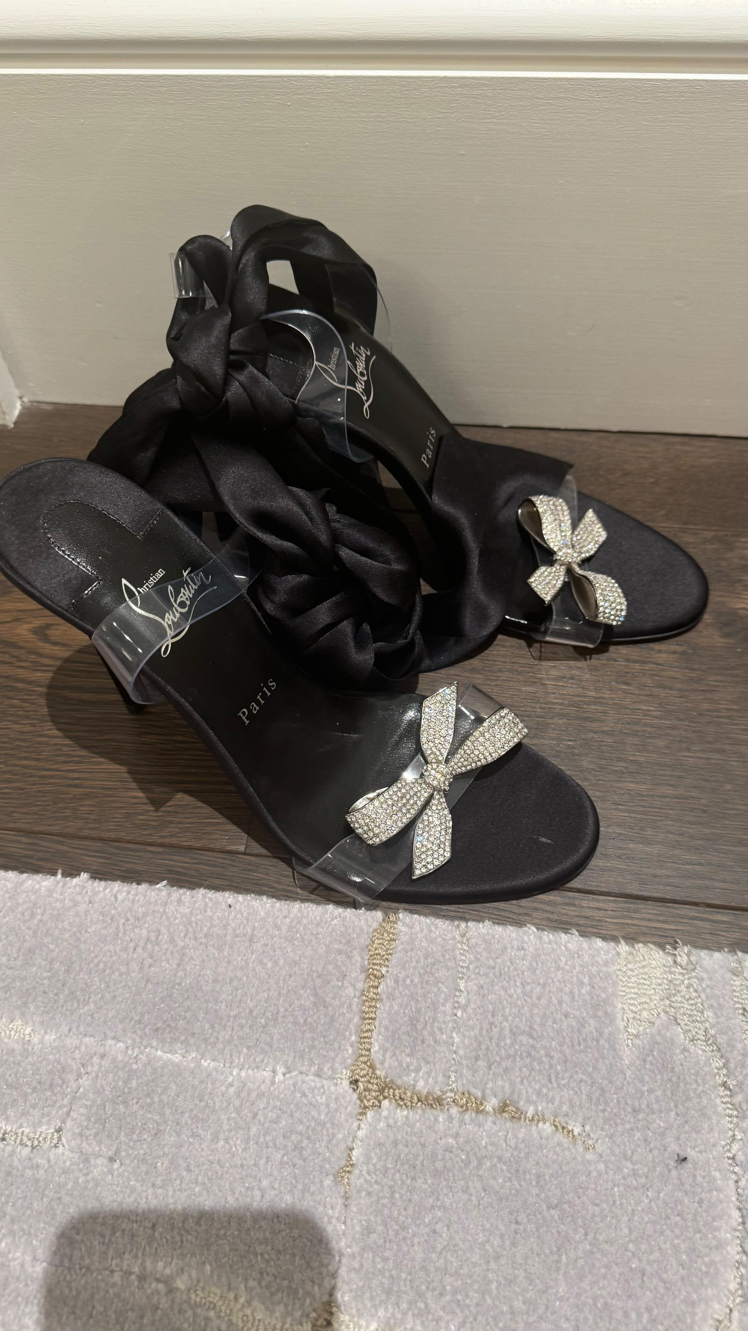 Christian Louboutin Black Crystal Bow  Astrinodo Sandals