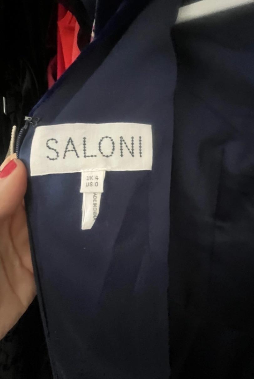 Saloni Blue Velvet Midi Dress