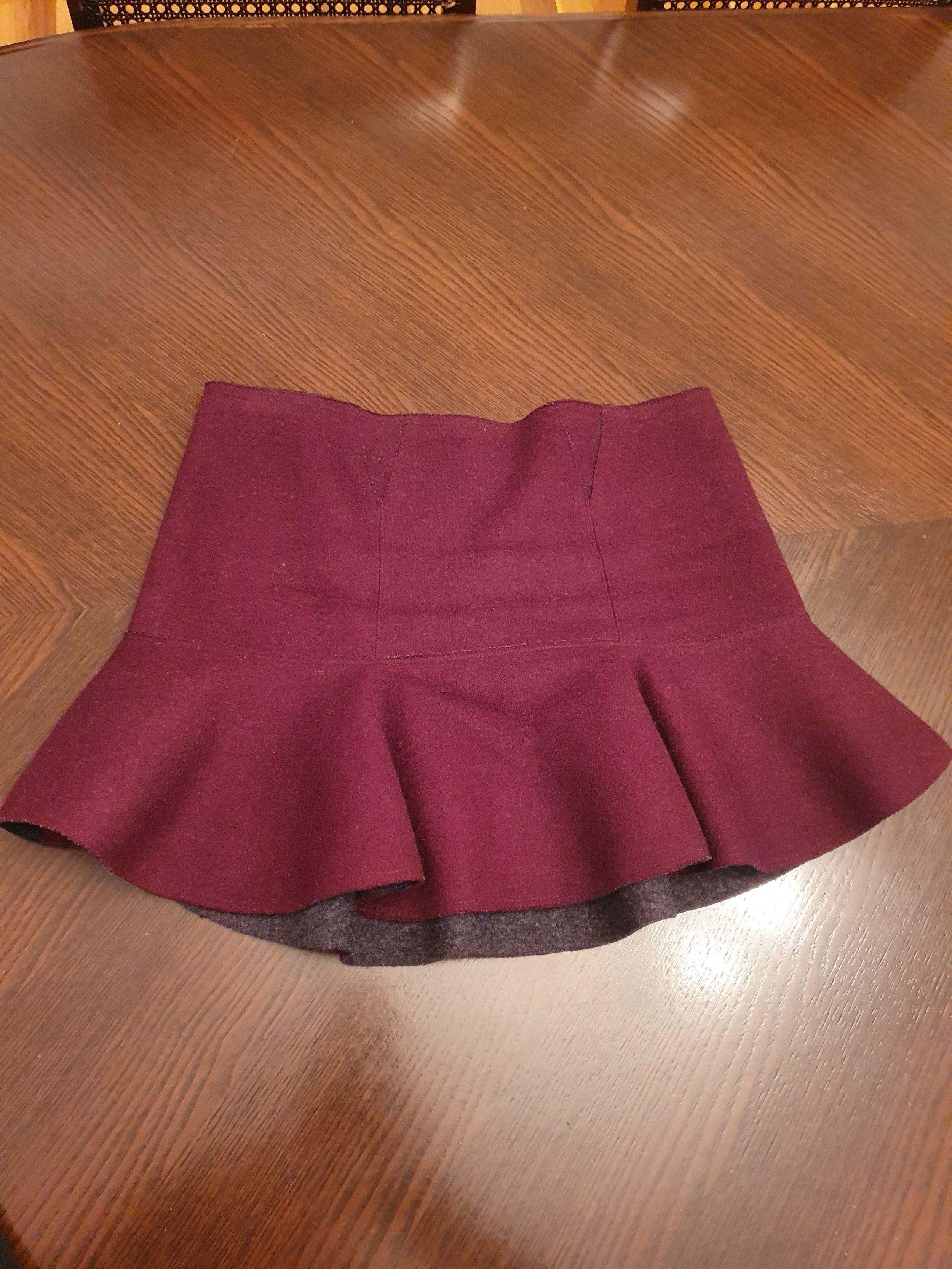Burgundy Flared Wool Mini Skirt