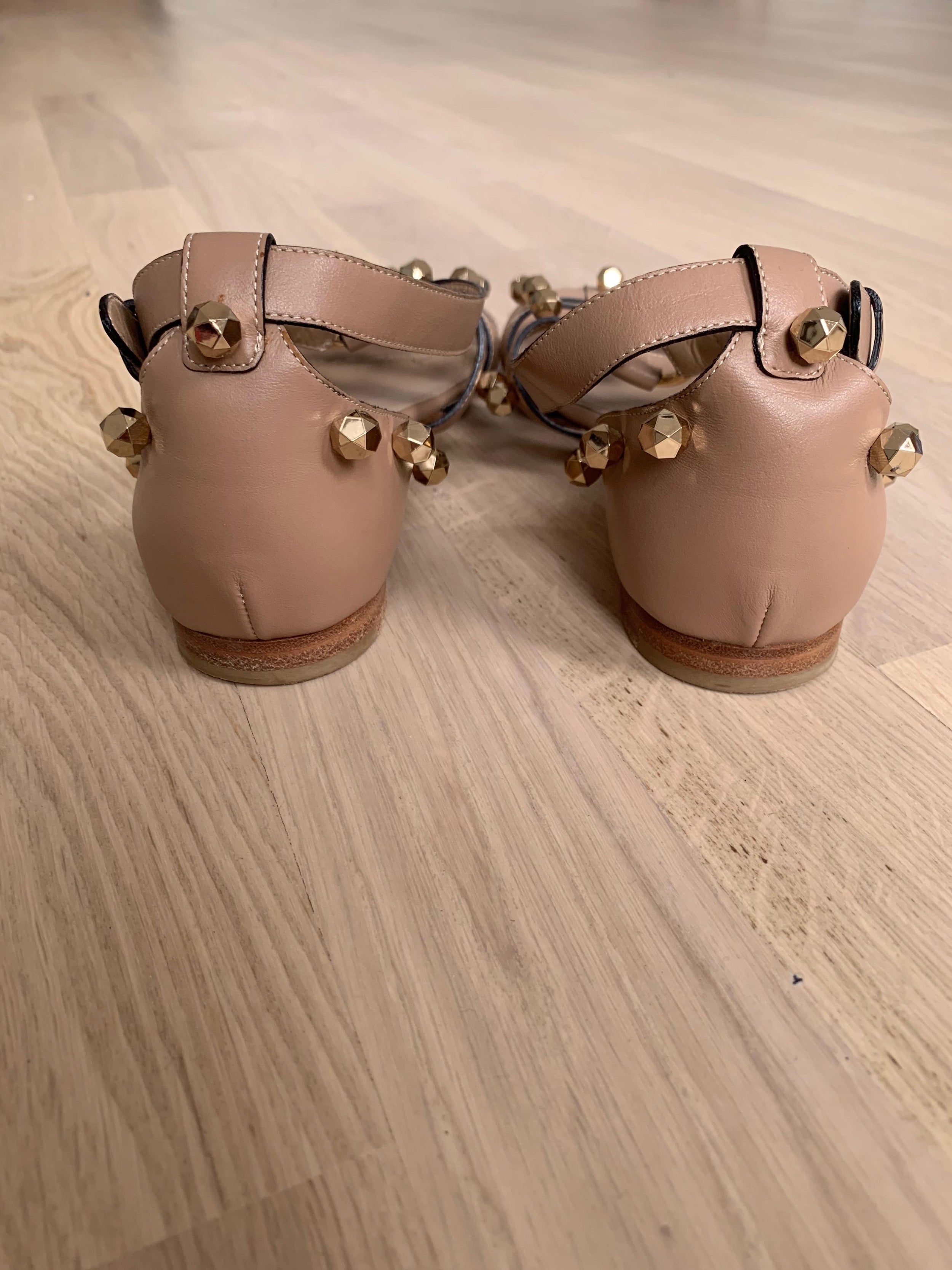 Nude Leather Studded Gladiator Sandals