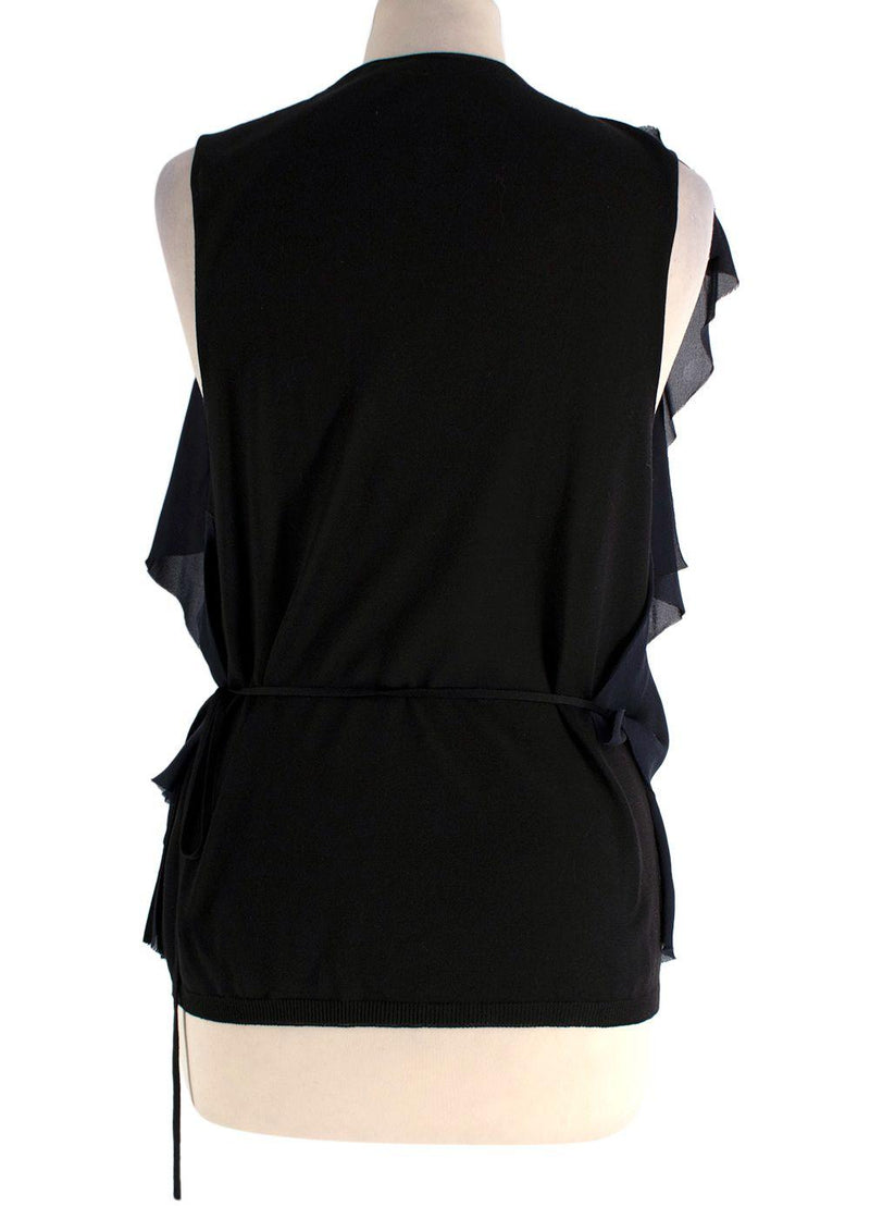 Lanvin Black and Navy Wrap Blouse with Frill Detail