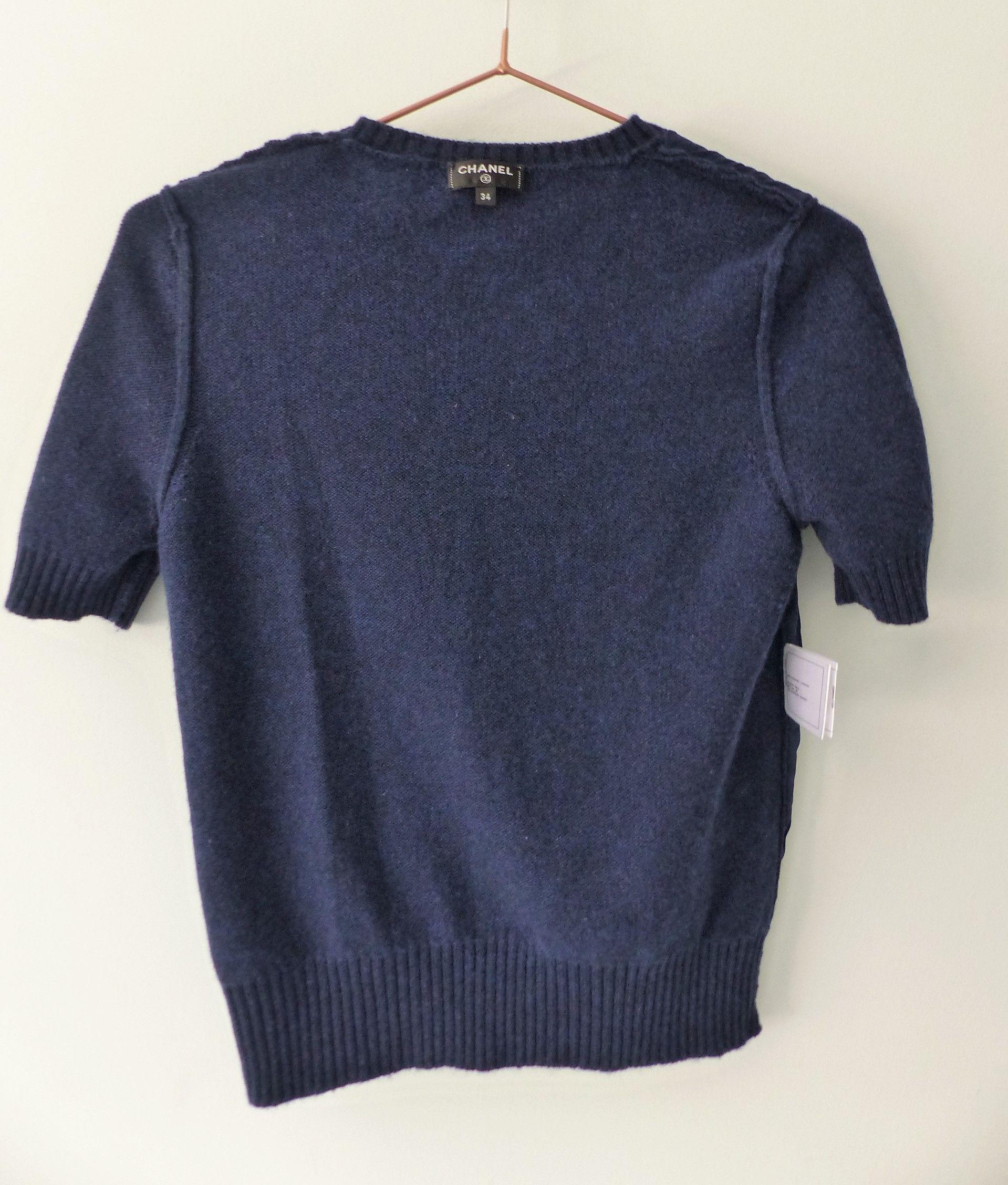Navy cashmere Coco Gabrielle logo short sleeve jumper
