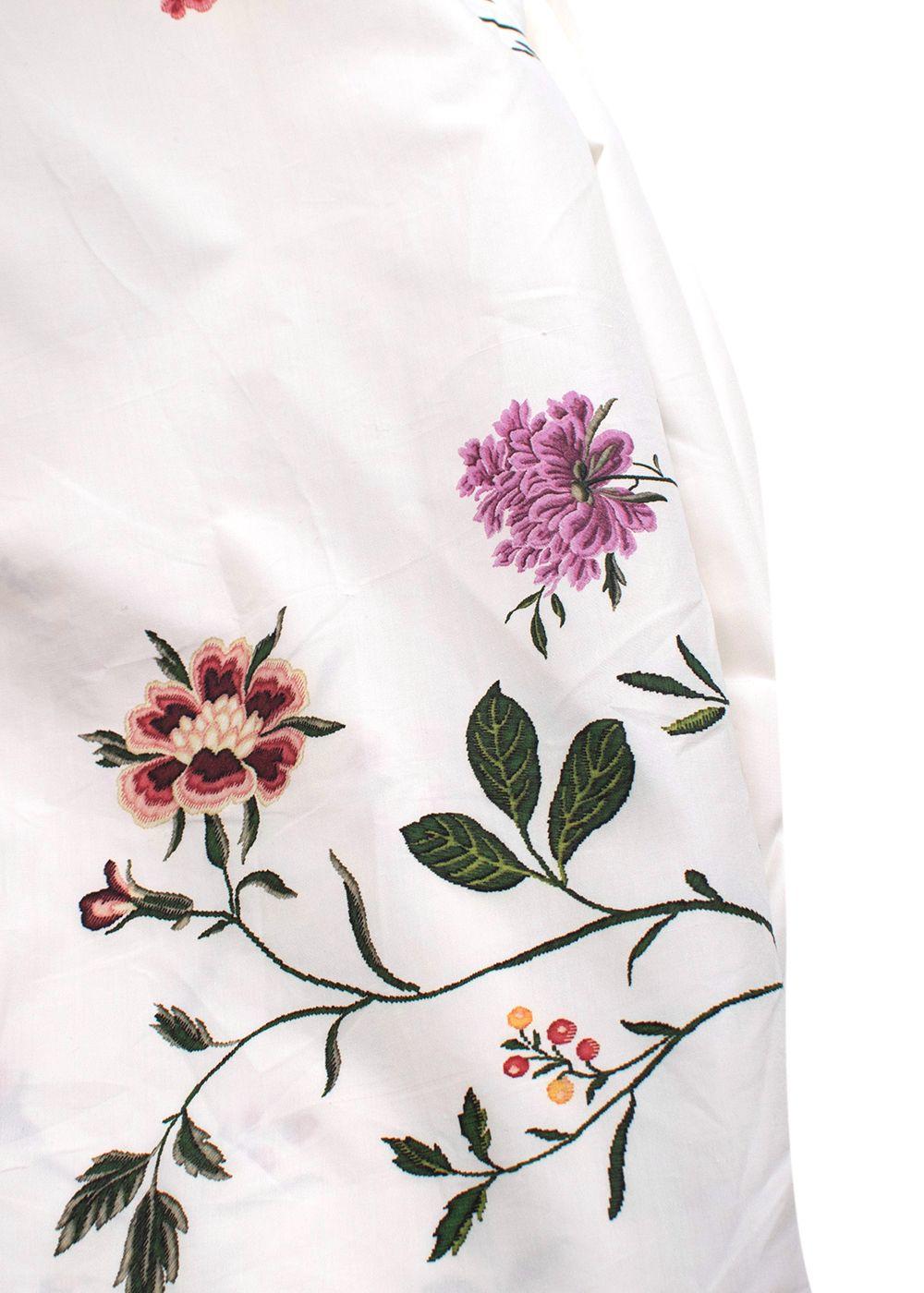 Dior White Floral Embroidered Collarless Shirt