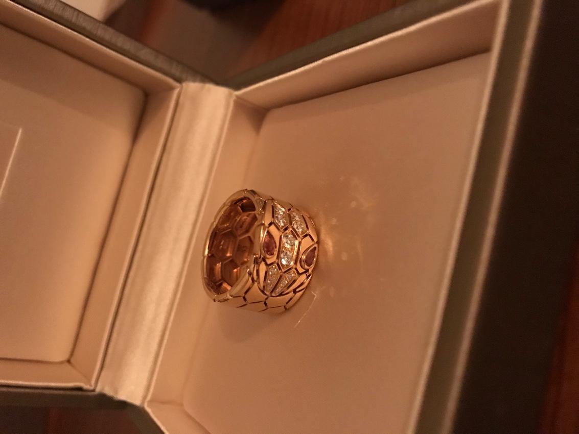 Bvlgari Serpenti diamond & rubellite 18k Rose Gold Ring - Size 53