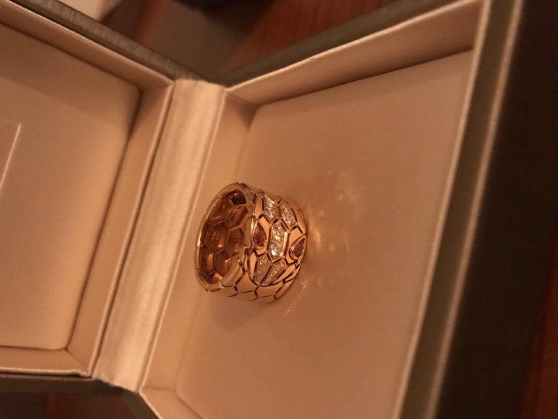 Bvlgari Serpenti diamond & rubellite 18k Rose Gold Ring - Size 53