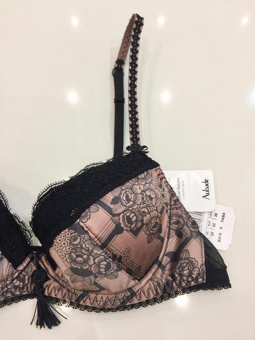 Aubade Art Deco Gatsby Print Satin Padded Plunge Bra & Tanga Set
