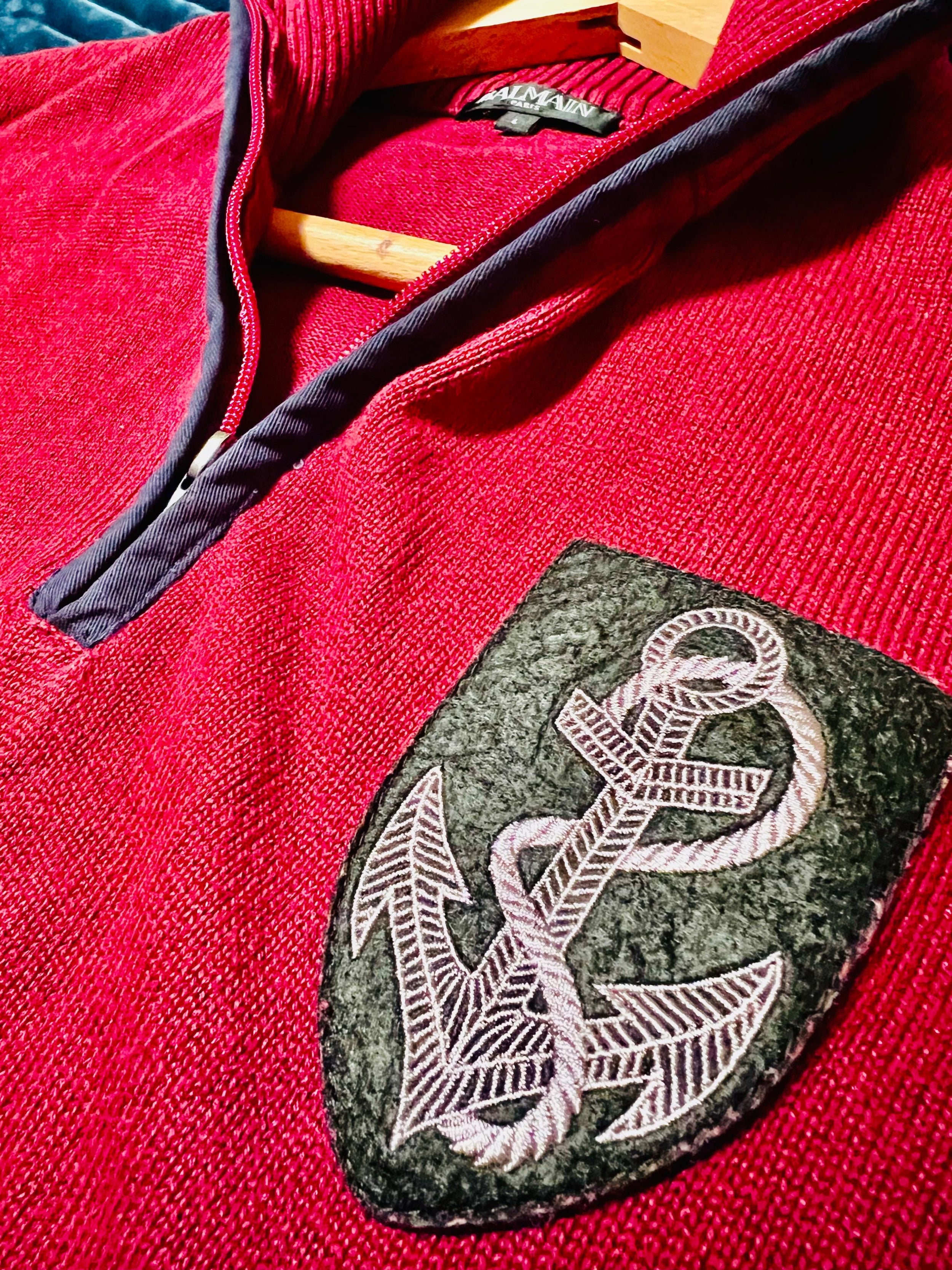 Crest Detail Red Quarter Zip Jumper