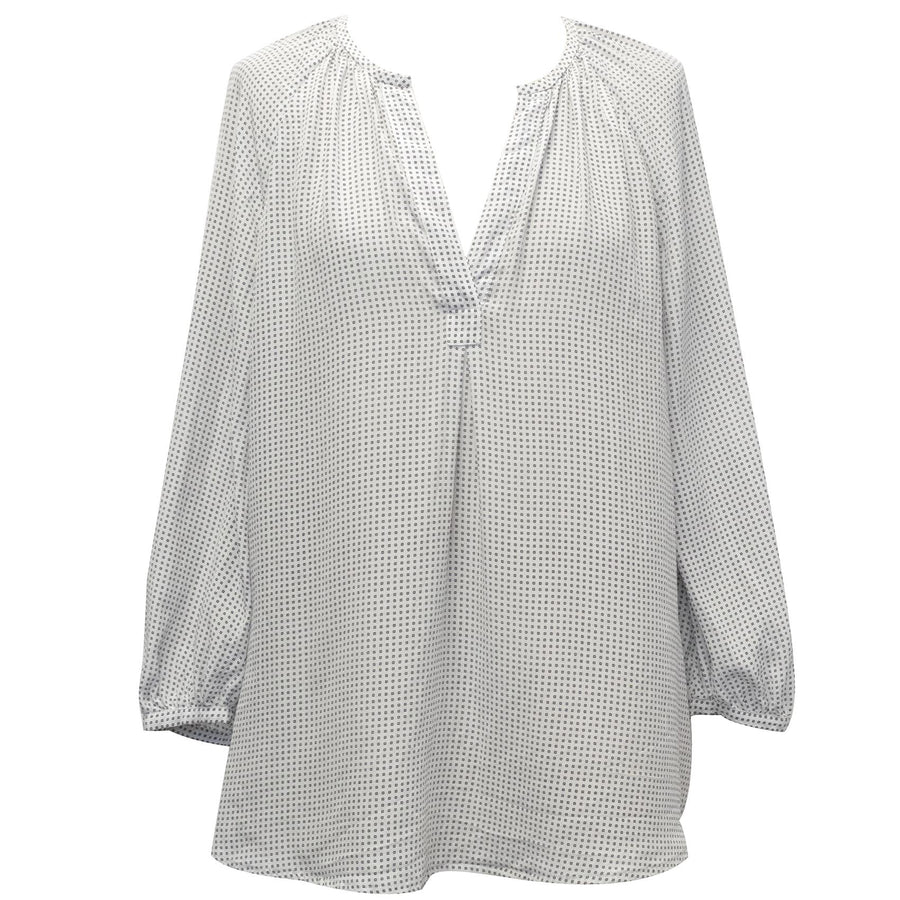 Joie Off-White Silk Blouse with Blue Square Print
