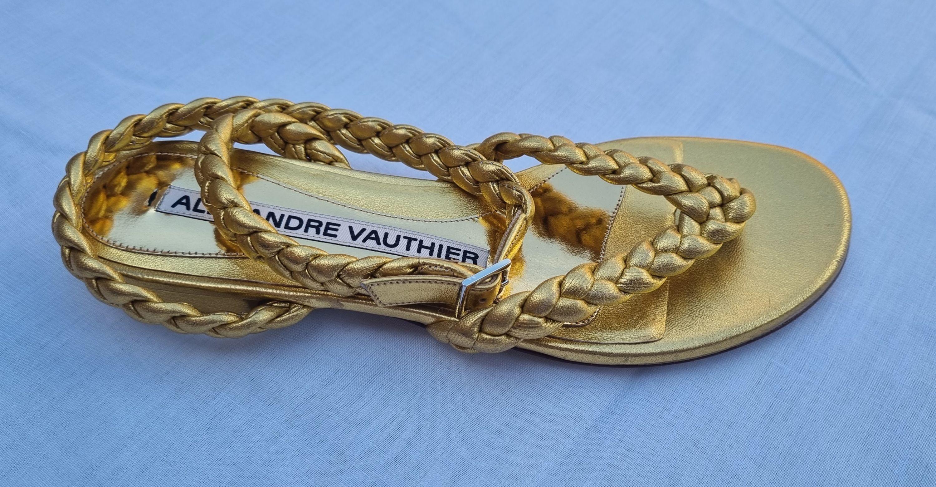 Gold leather braided thong sandals