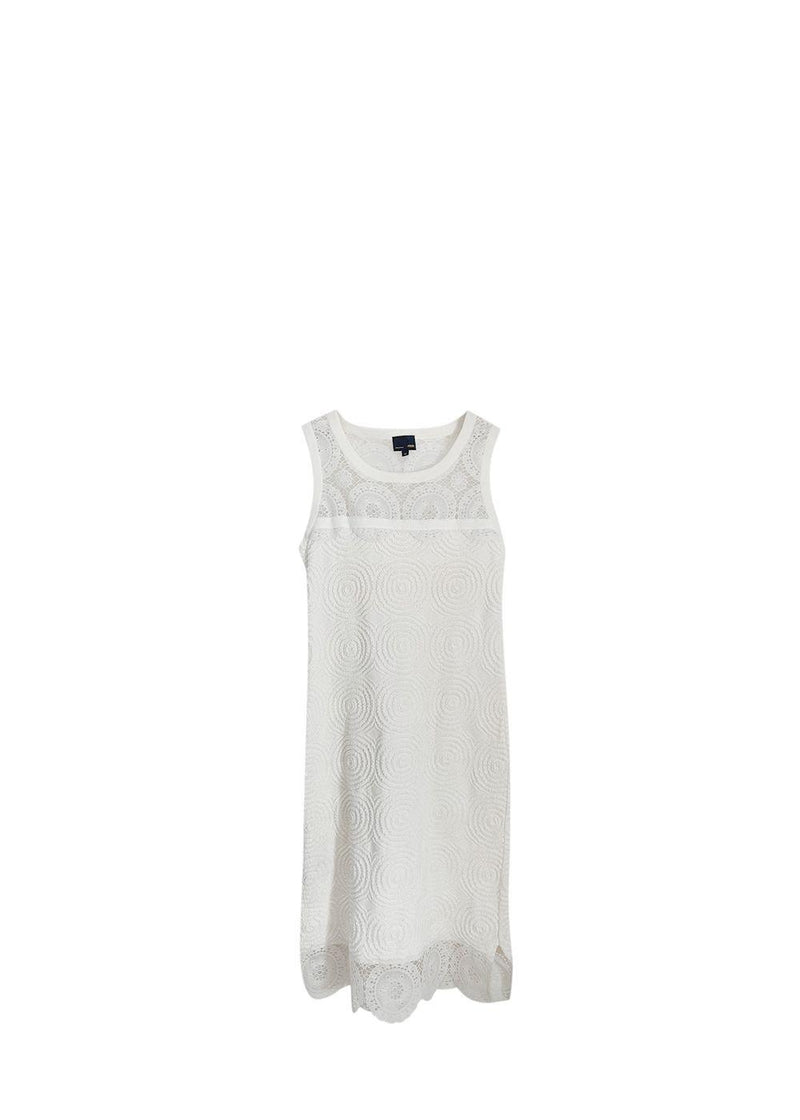 White Textured Knit & Lace Shift Dress