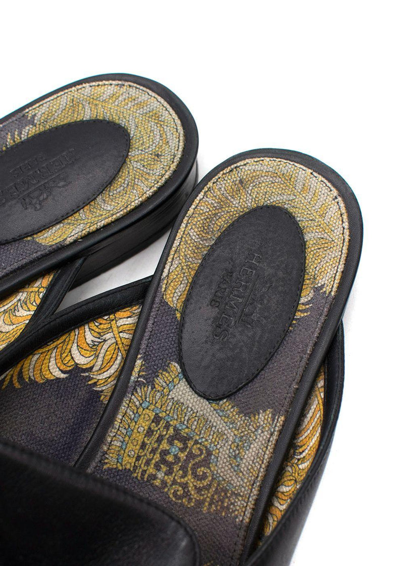 Hermes Black Leather Oz Flat Mules