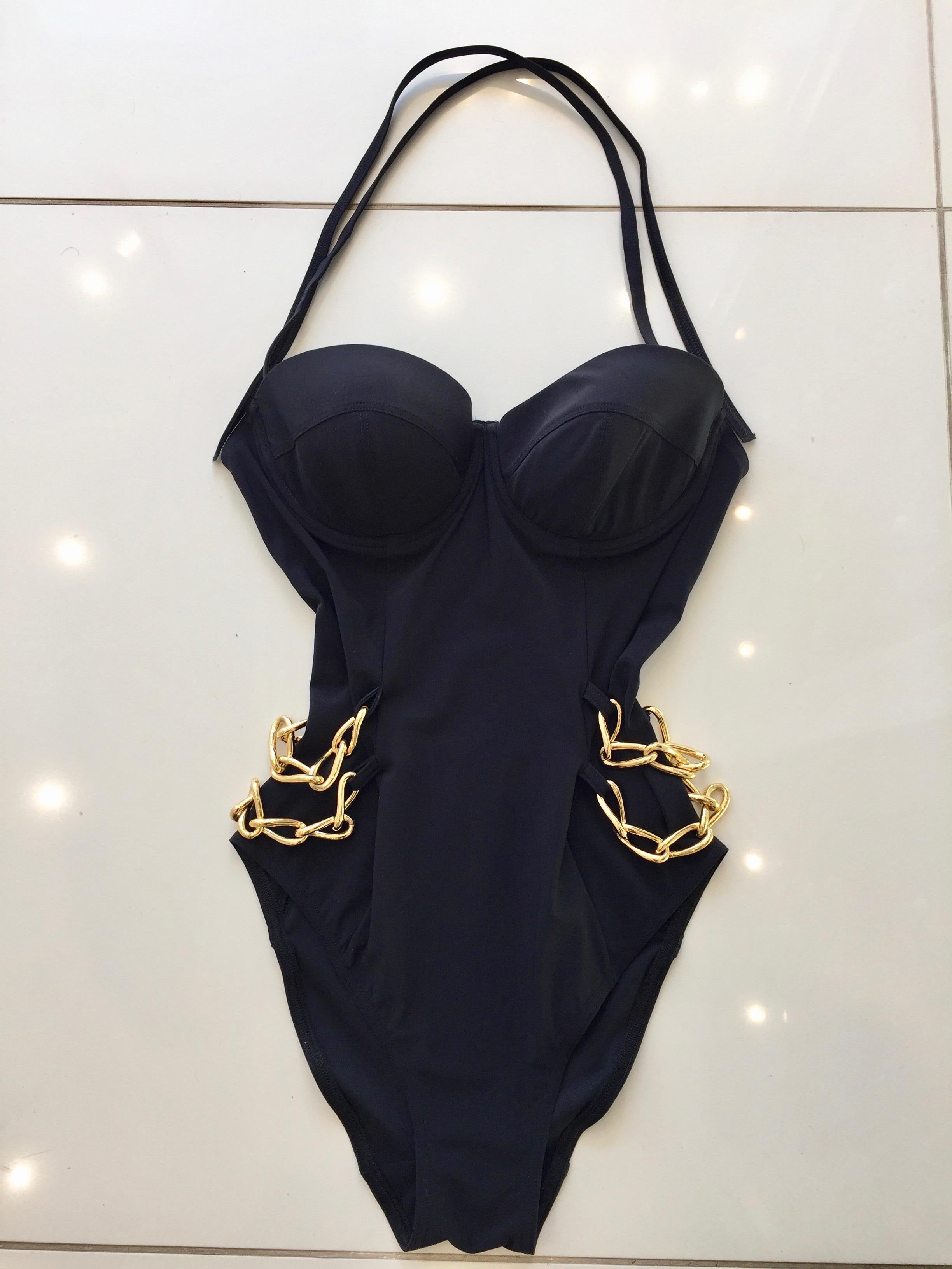 Carizzi Black 'Cocktail' Gold Chain Swimsuit