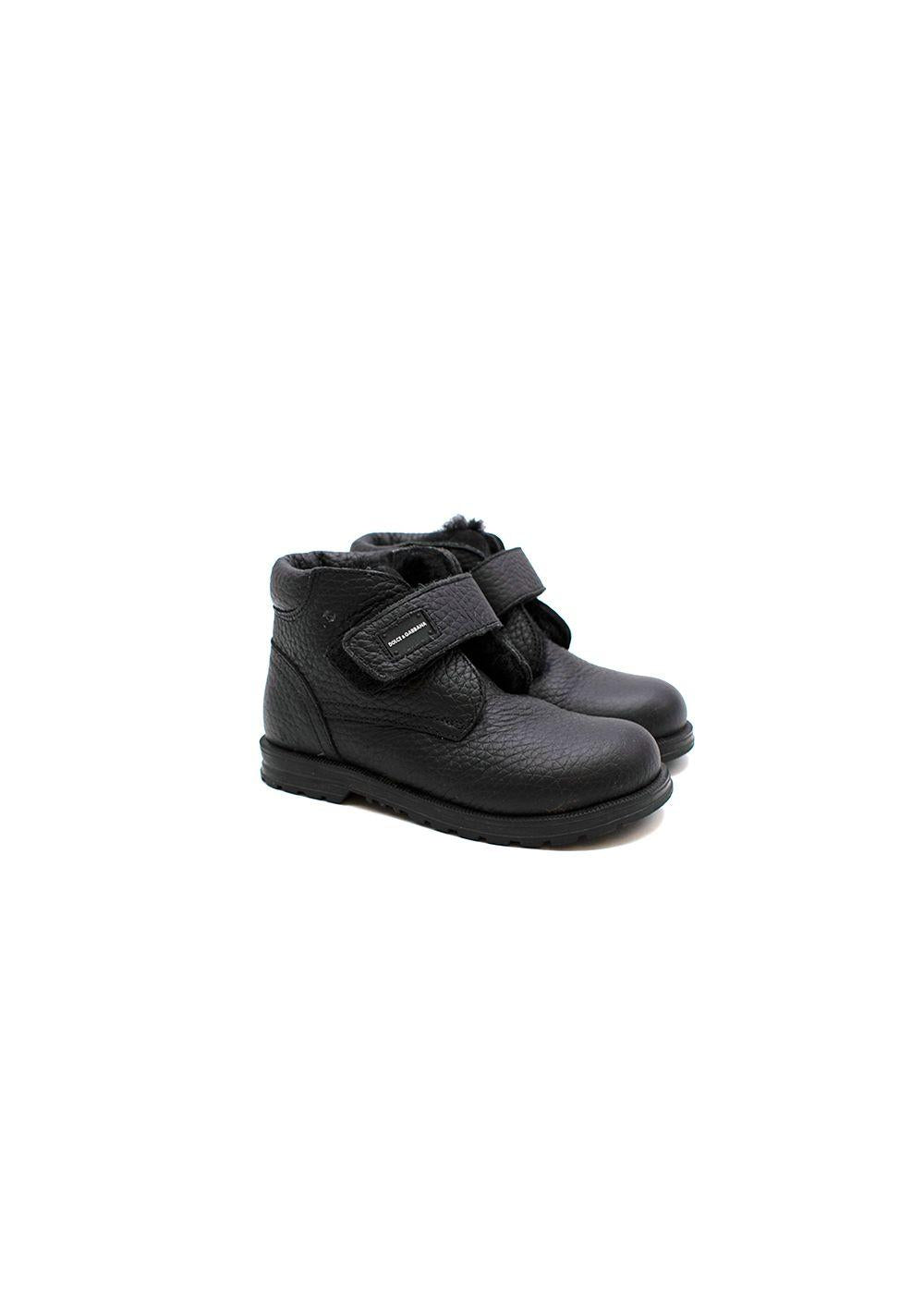 Black leather velcro strap boots