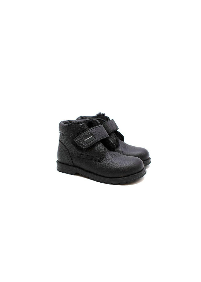 Black leather velcro strap boots