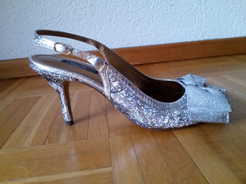 Silver lurex slingback heeled pumps