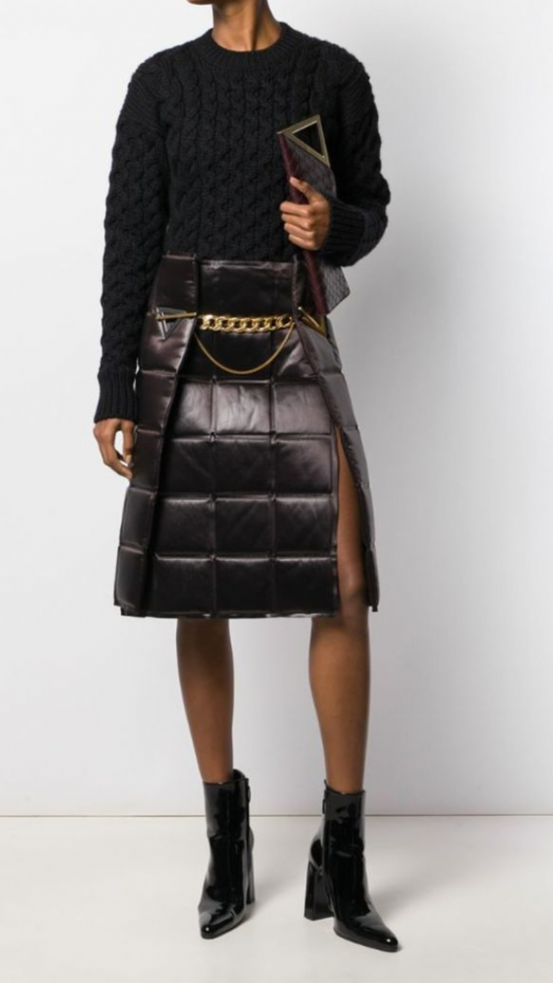 Bottega Veneta Chain Link Chocolate Brown Padded Two Piece Skirt