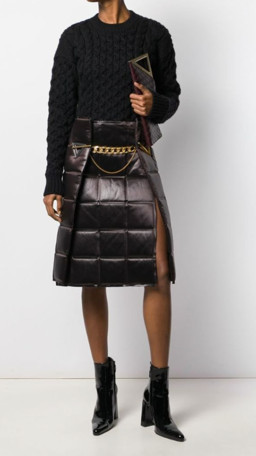 Bottega Veneta Chain Link Chocolate Brown Padded Two Piece Skirt
