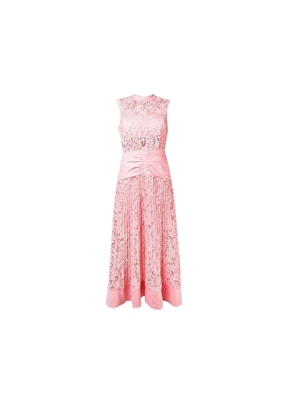 Self Portrait Pink Sleeveless Lace Midi Dress