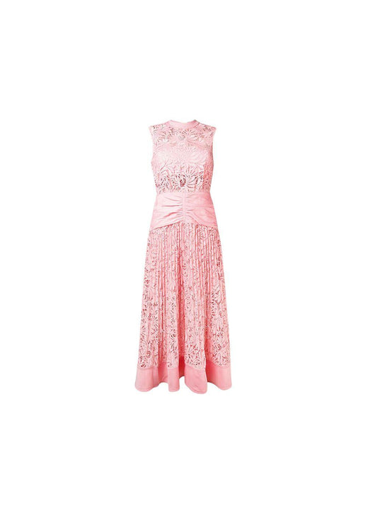 Self Portrait Pink Sleeveless Lace Midi Dress