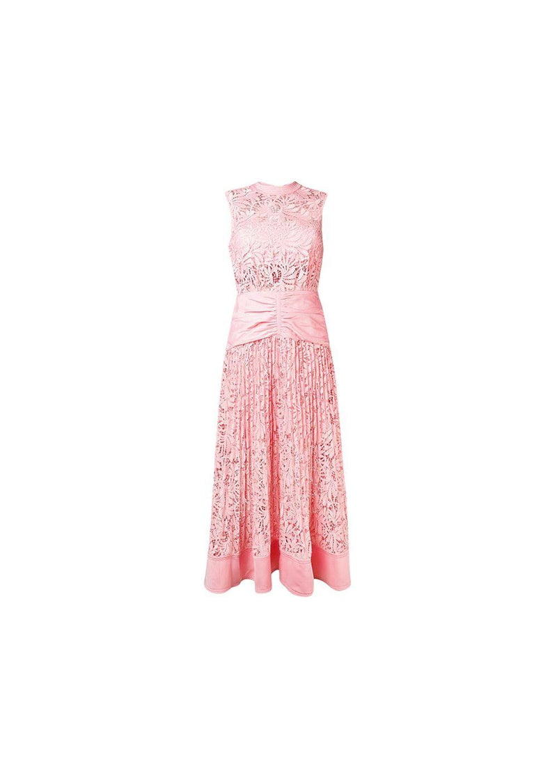Self Portrait Pink Sleeveless Lace Midi Dress